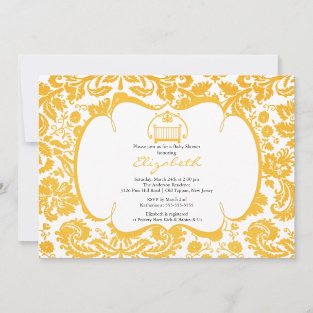 Invitation au Baby shower Damas Orange Crib Girl (Devant)
