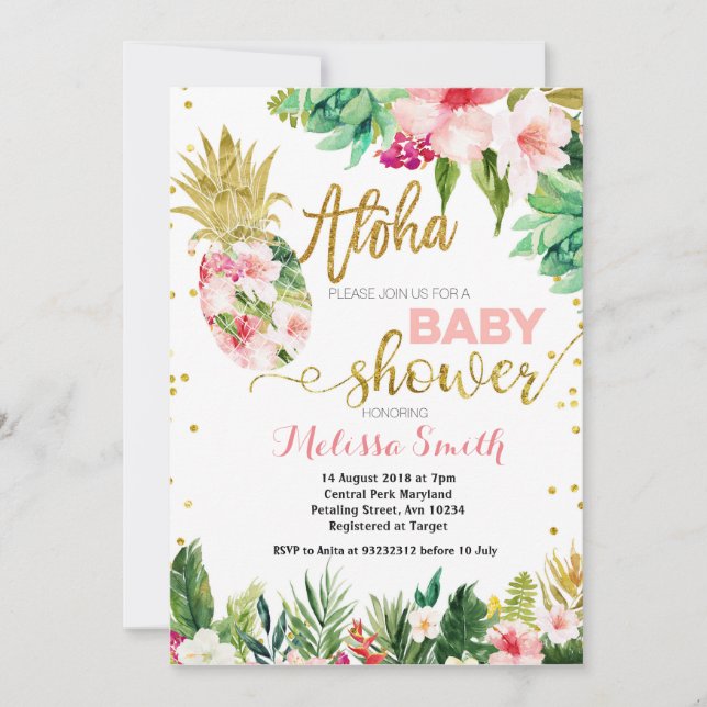 Invitation au baby shower d'ananas CACTUS tropical (Devant)