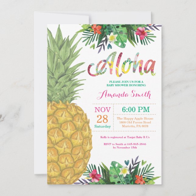 Invitation au Baby shower d'ananas tropical (Devant)