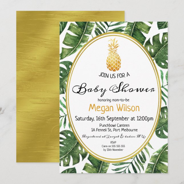 Invitation au Baby shower d'ananas tropical (Devant / Derrière)