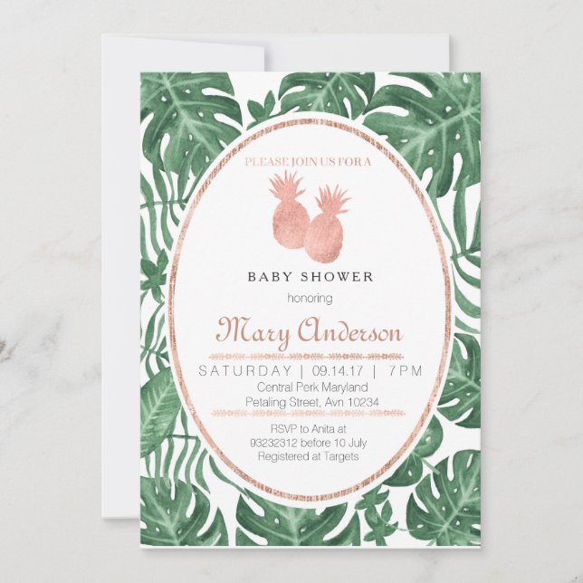 Invitation au Baby shower d'ananas tropical (Devant)