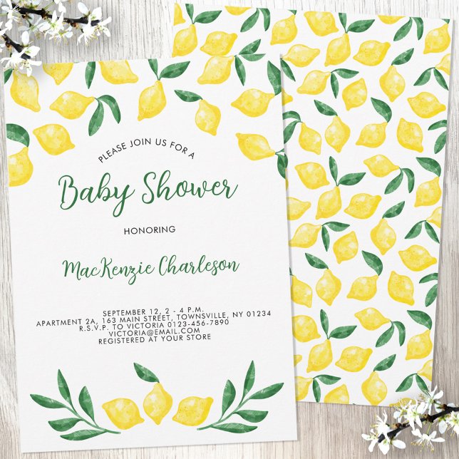 Invitation au Baby shower d'aquarelle de citron (Créateur téléchargé)