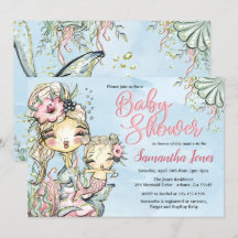 Invitation au Baby shower d'aquarelle de sirène
