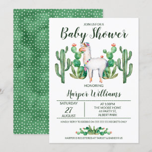 Invitation au Baby shower d'aquarelle Fiesta Llama