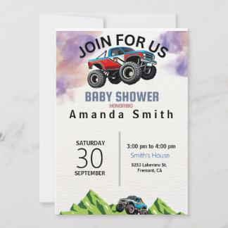 Invitation au Baby shower d'aquarelle Monster Truc