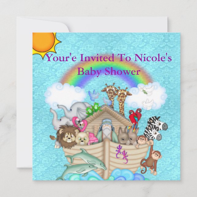 Invitation au Baby shower d'arche CUTE Noahs (Devant)