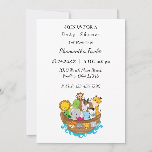 Invitation au Baby shower d'arche de Noah (Devant)