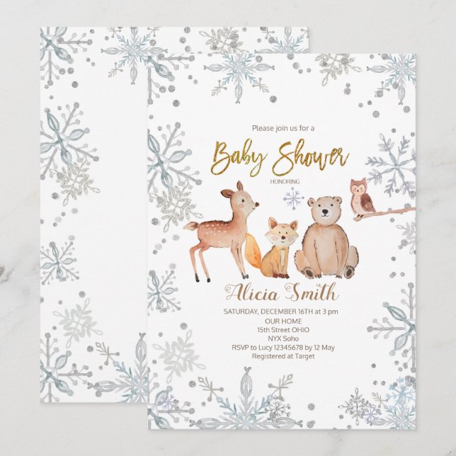 Invitation au Baby shower d'argent des bois d'hive (Devant / Derrière)