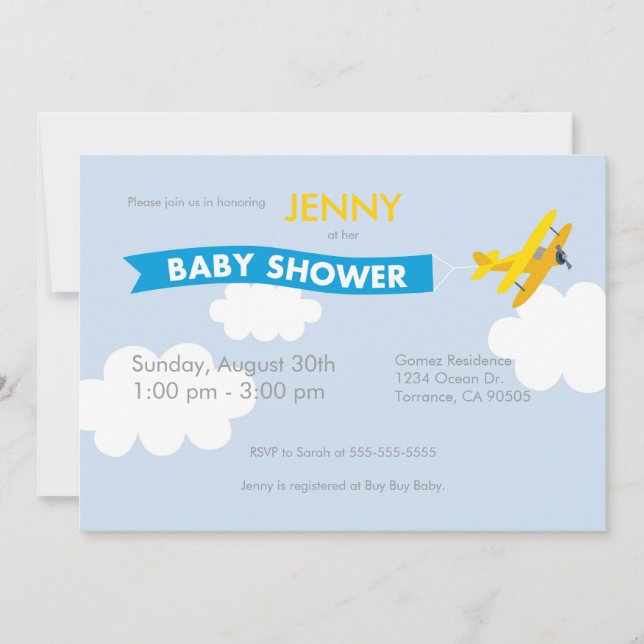 Invitation au Baby shower d'avion (Devant)
