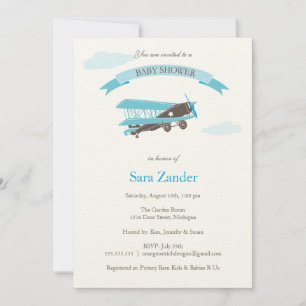 Invitation au Baby shower d'avion - Bleu et Brown