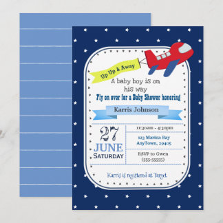 Invitation au Baby shower d'avion Rouge et Navy Bl