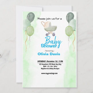 Invitation au Baby shower de balais vert