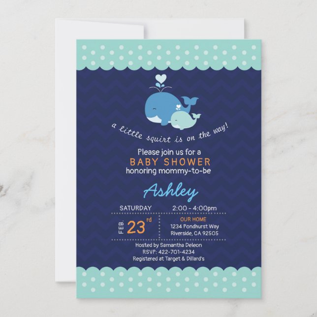 invitation au baby shower de baleine (Devant)