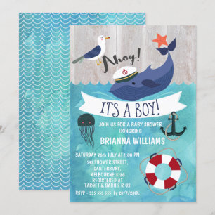 Invitation au Baby shower de baleines Ahoy