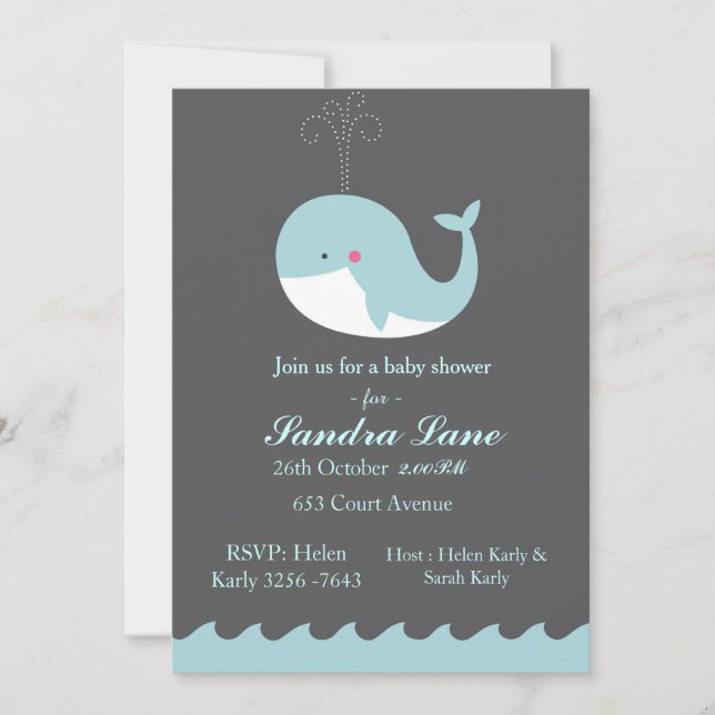 Invitation au Baby shower de baleines bleues (Devant)