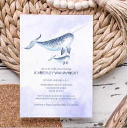 Invitation au Baby shower de baleines - Mer marine