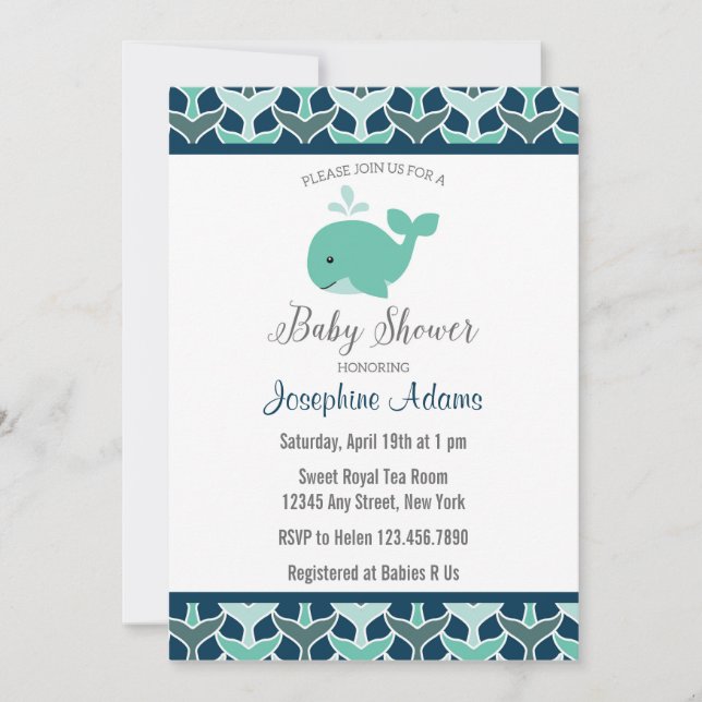 Invitation au Baby shower de baleines nautiques (Devant)