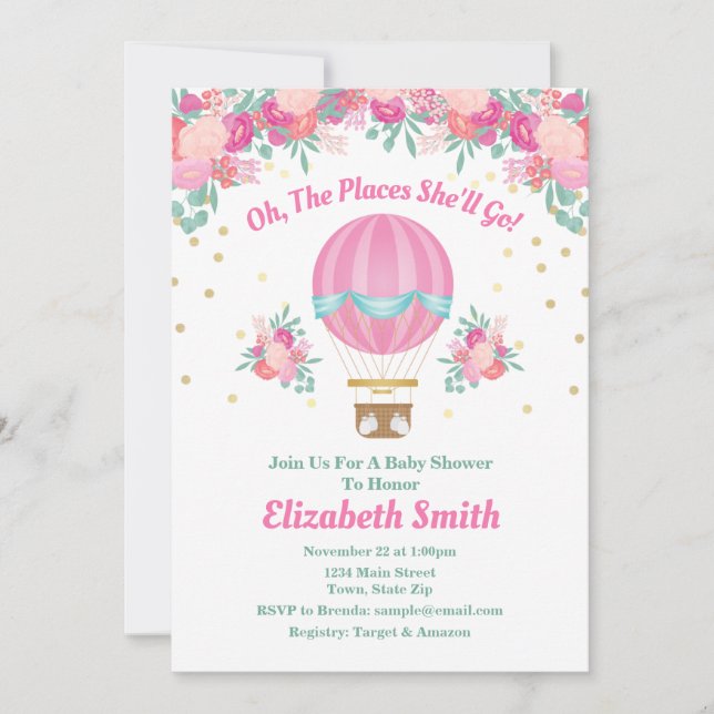 Invitation au Baby shower de ballon à air chaud (Devant)
