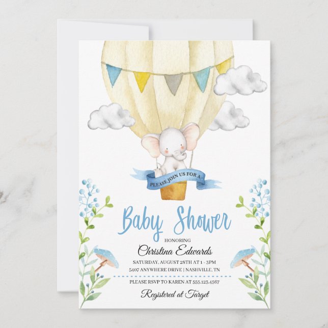 Invitation au Baby shower de ballon à air chaud él (Devant)