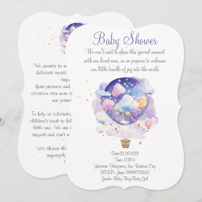 Invitation au baby shower de ballon. Nouvelle fête (Devant / Derrière)