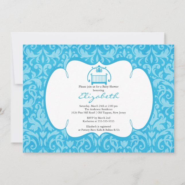 Invitation au Baby shower de bébé Damask (Devant)