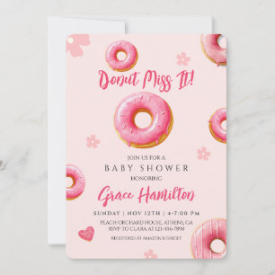 Invitation au Baby shower de beignes roses pour le