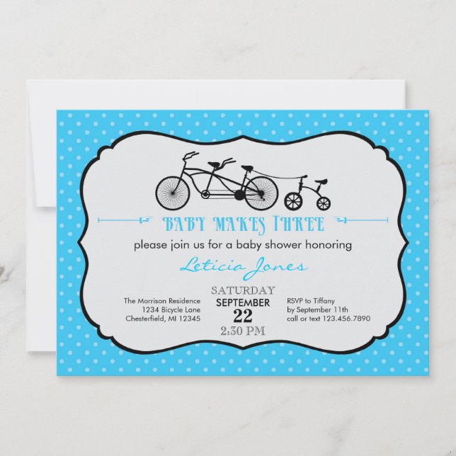 Invitation au Baby shower de bicyclettes Tandem (Devant)