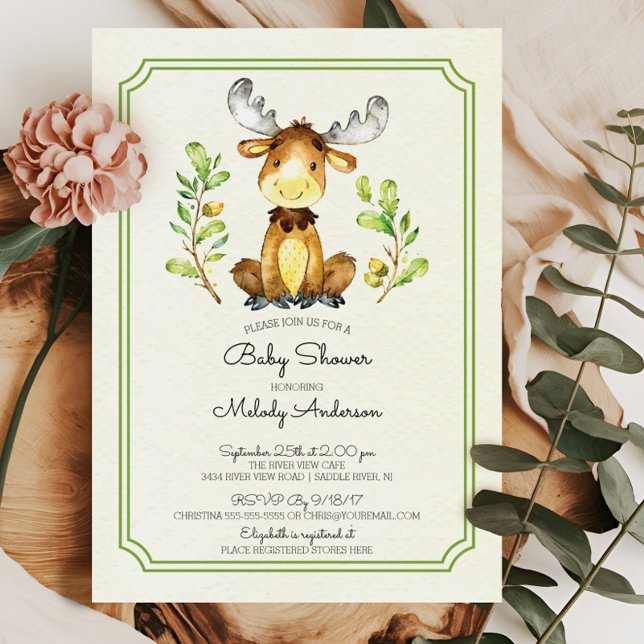 Invitation au Baby shower de bois mou Moose (Créateur téléchargé)