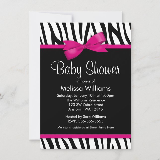 Invitation au Baby shower de Bow imprimé rose-chau (Devant)