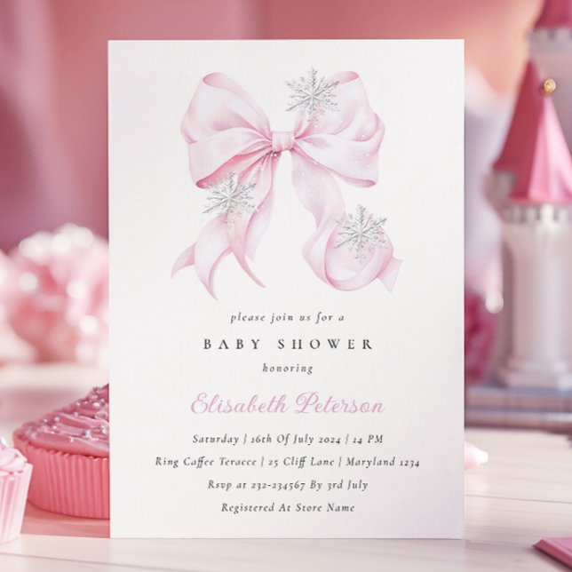 Invitation au Baby shower de Bow rose d'hiver (Créateur téléchargé)