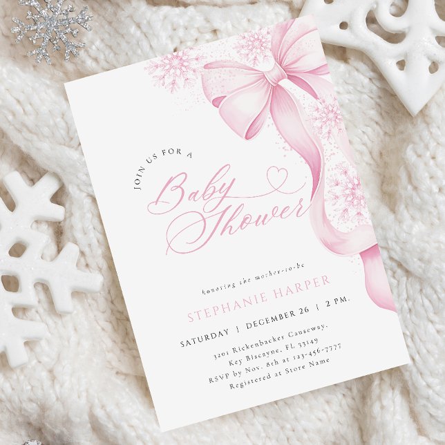 Invitation au Baby shower de Bow rose d'hiver (Créateur téléchargé)