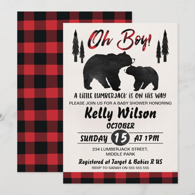 Invitation au Baby shower de bûcherons (Devant / Derrière)