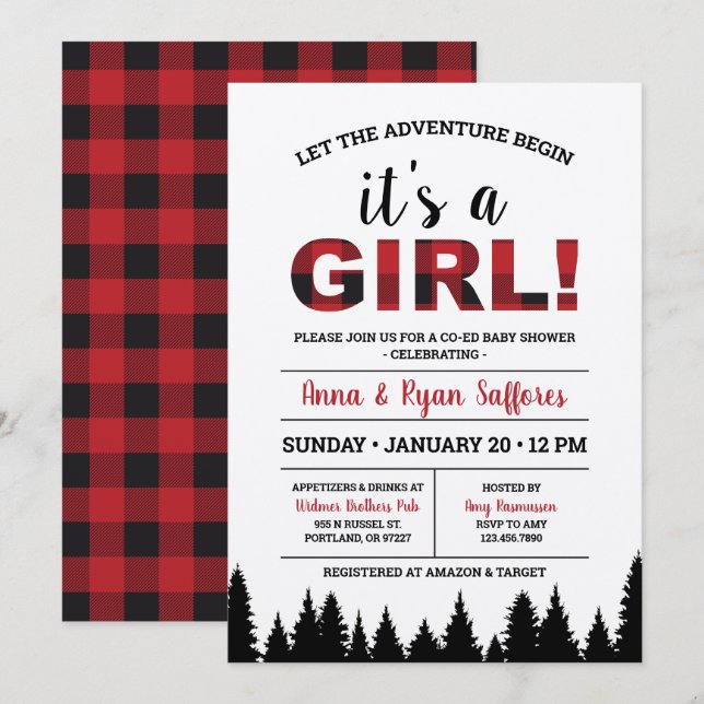 Invitation au Baby shower de Buffalo Plaid - C'est (Devant / Derrière)