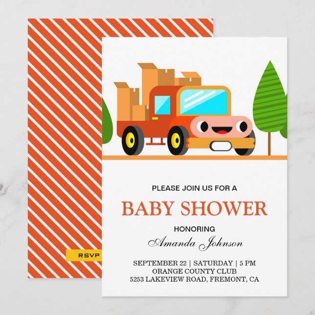 Invitation au Baby shower de Camion Cute (Devant / Derrière)