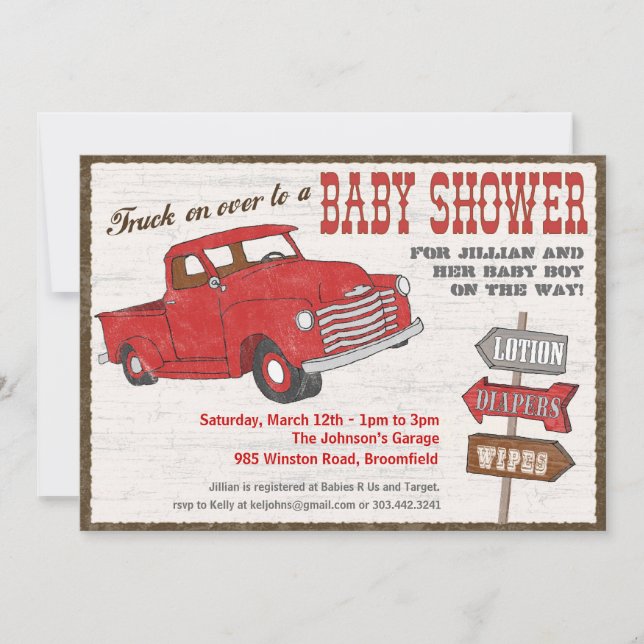 Invitation au Baby shower de Camion Retro (Devant)