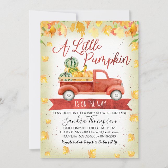 Invitation au Baby shower de camion Rustic Little  (Devant)