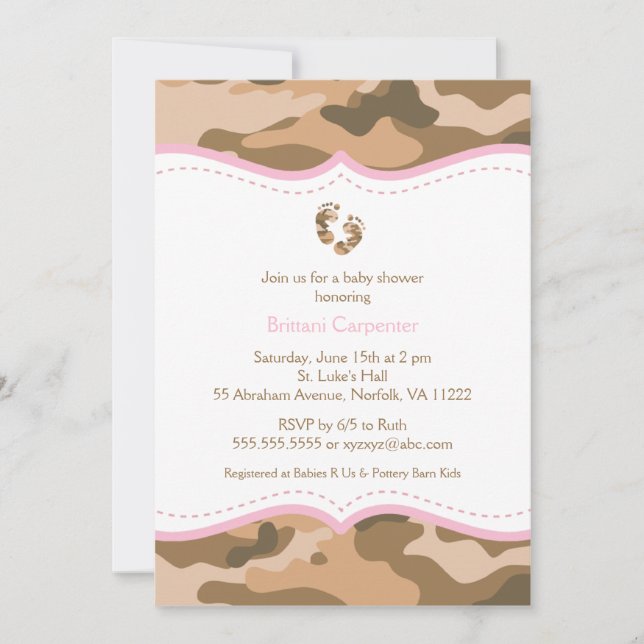 Invitation au Baby shower de camouflage Brown et r (Devant)