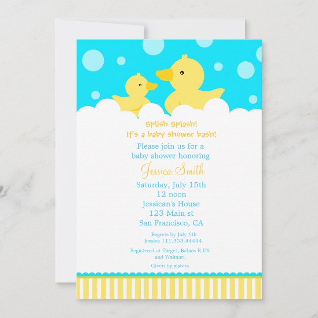 Invitation au Baby shower de canard en caoutchouc (Devant)