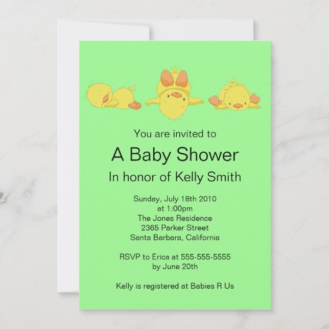 Invitation au Baby shower de canard jaune (Devant)