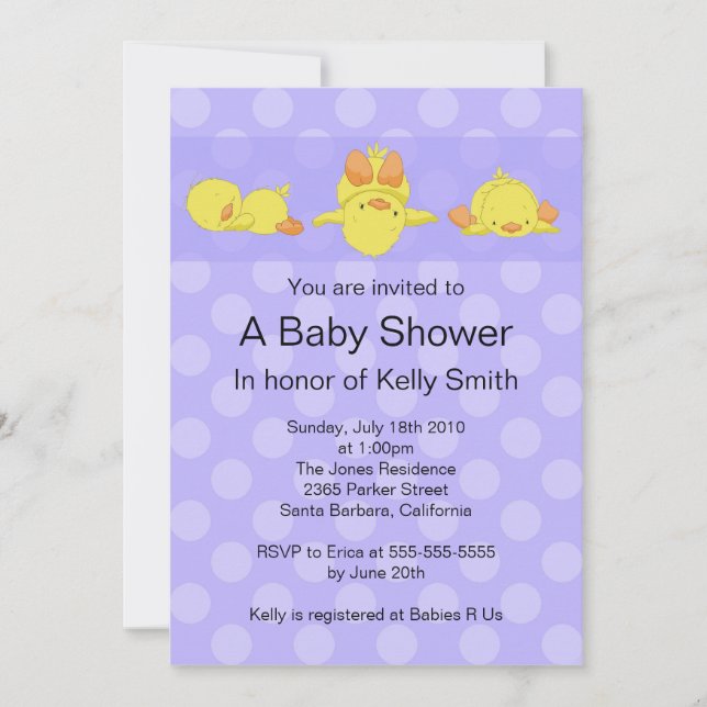 Invitation au Baby shower de canard jaune (Devant)