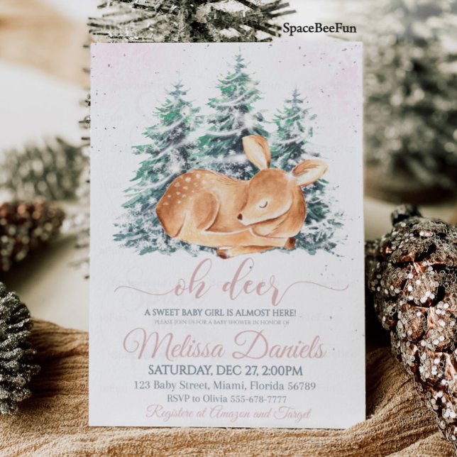 Invitation au Baby shower de cerfs d'animaux des b (Winter Woodland Animal Deer Baby Shower Invitation Girl Forest animal Deer Girl Baby Shower Invite )