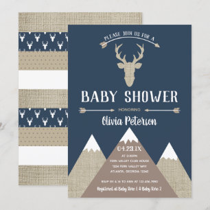 Invitation au Baby shower de cerfs de bois, Burlap