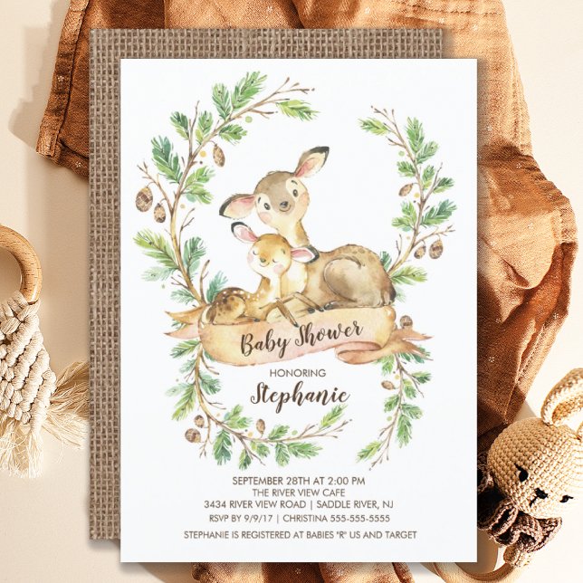 Invitation au Baby shower de cerfs de bois doux (Créateur téléchargé)