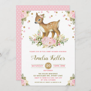 Invitation au Baby shower de cerfs de forêt rose