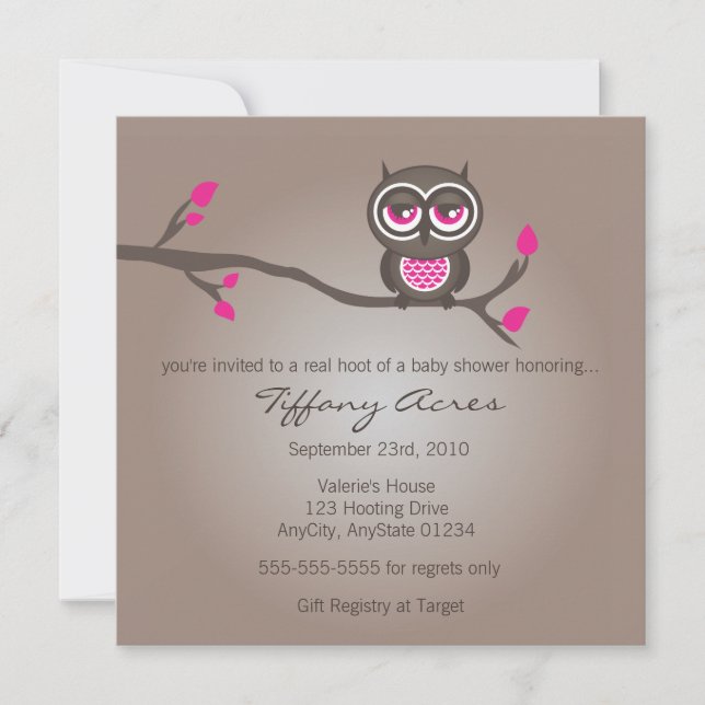 Invitation au Baby shower de Chouette Brown et ros (Devant)
