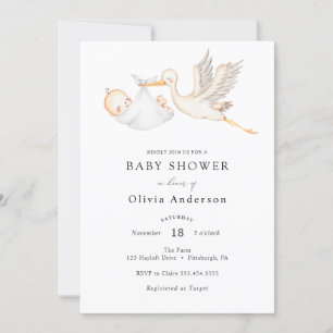 Invitation au Baby shower de cigogne