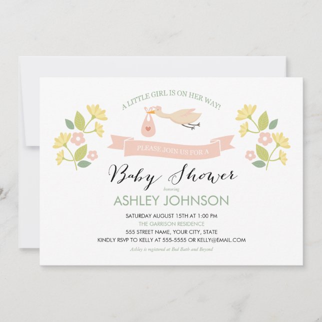 Invitation au Baby shower de cigogne (Devant)