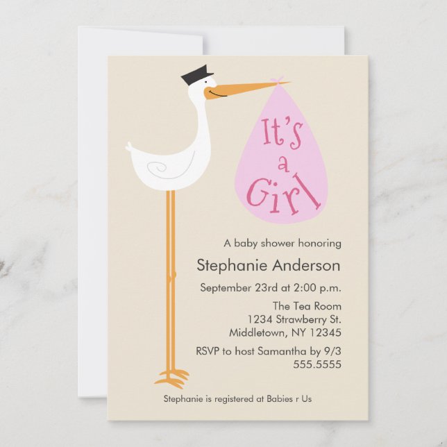 Invitation au Baby shower de cigogne moderne - Fil (Devant)