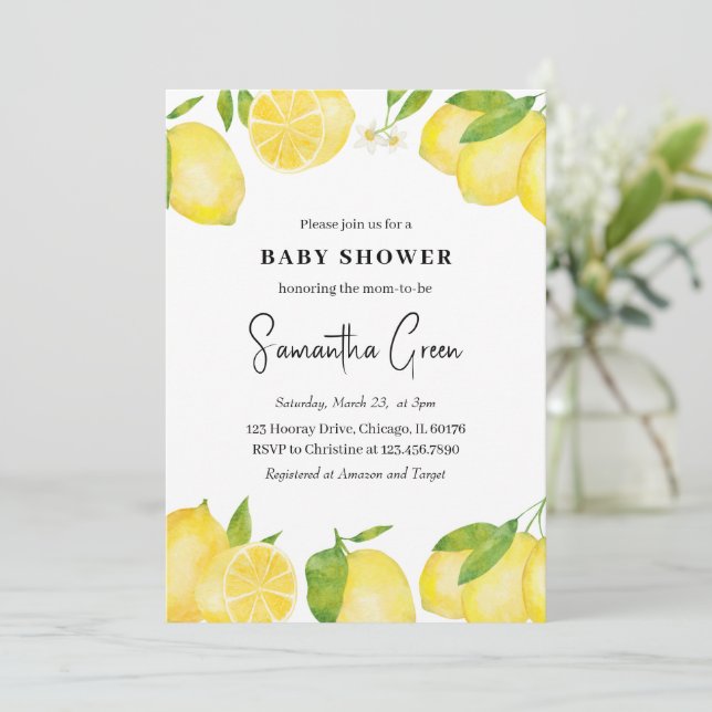Invitation au Baby shower de citron (Debout devant)