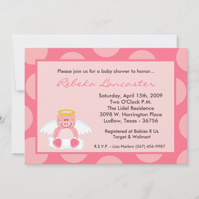 Invitation au Baby shower de cochon de poule rose  (Devant)